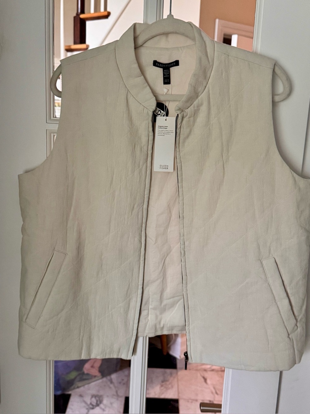 Eileen Fisher Organic Linen Cotton Crepe Quilted Vest M Quiet Luxury Minimalist - Picture 7 of 15